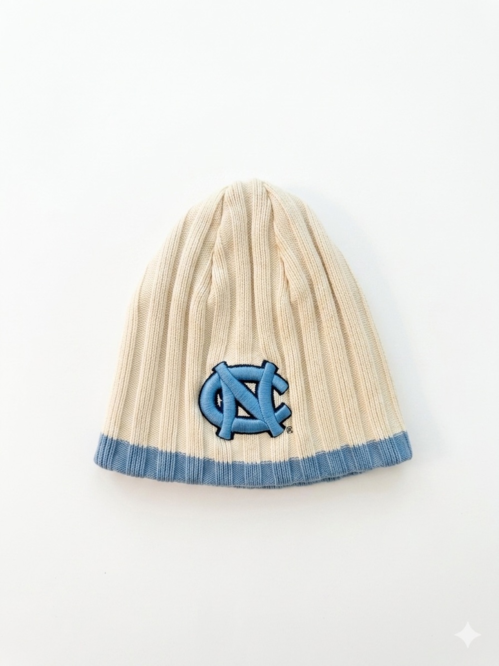 Champs Cream and Light Blue Ribbed Beanie with Embroidered Logo